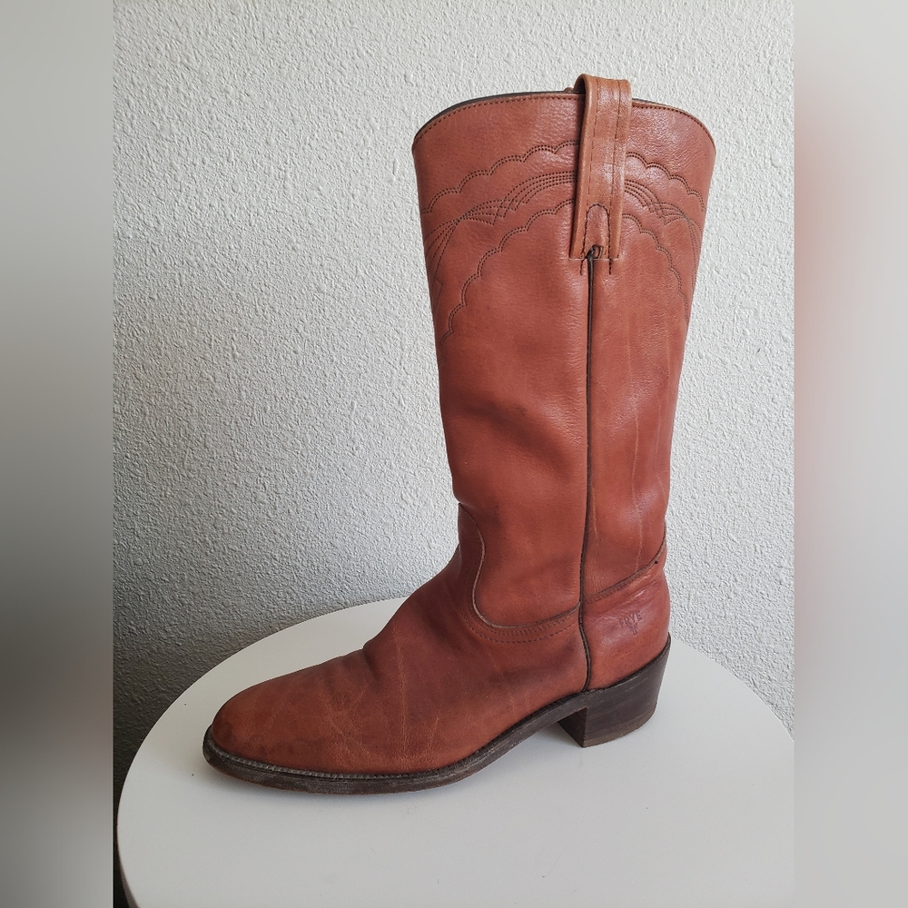 Frye Chestnut Brown Leather Western Pull-On Boots